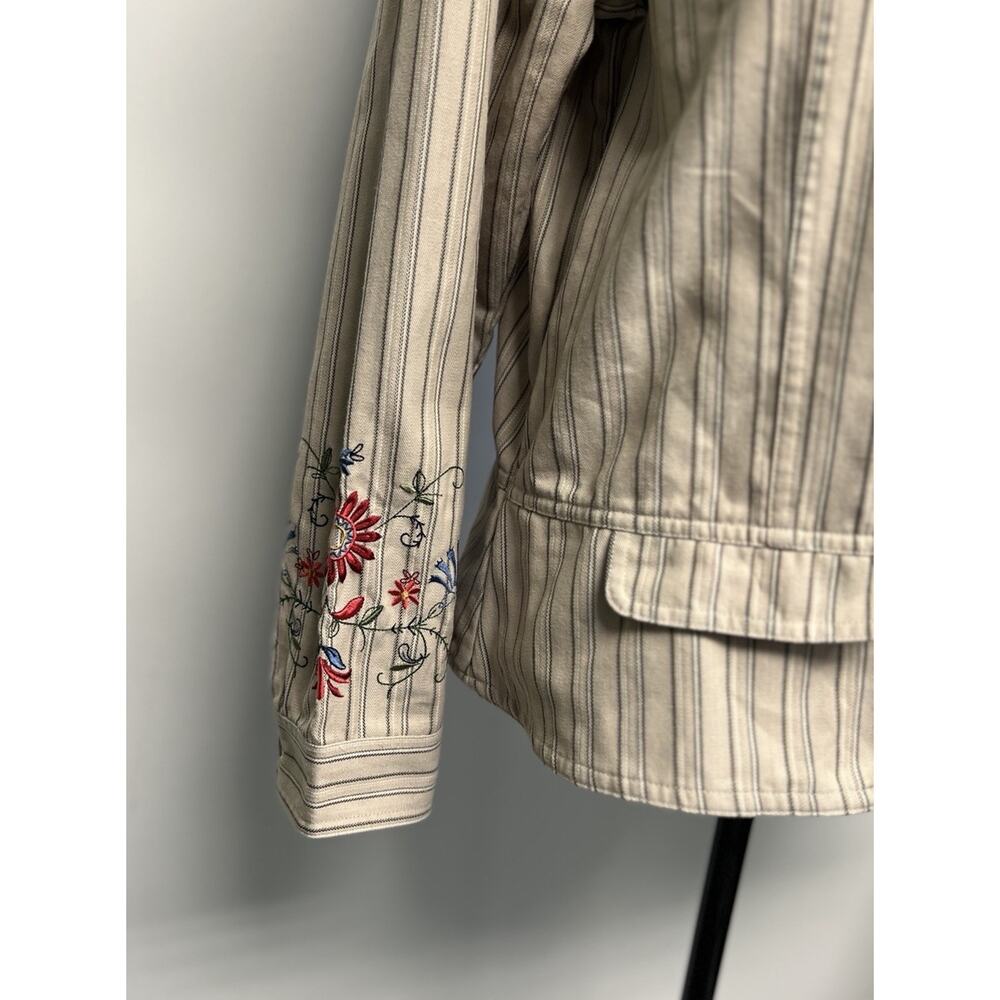 Y2K Boho Jacket Floral Embroidery XL Pinstriped Full Zip Whimsy Hippie Artsy - Picture 4 of 14
